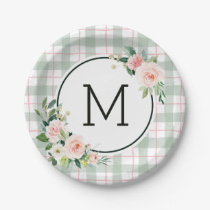 Waterverf Bloom Pastel-spelmonogram Papieren Bordje