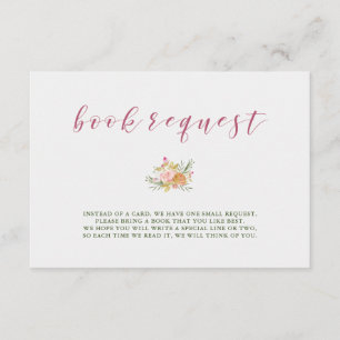 Waterverf Bloom Pink Verzoek om Baby shower Book Informatiekaartje