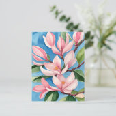 Waterverf Blooming Roze Magnolia Briefkaart (Staand voorkant)