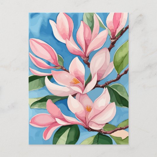 Waterverf Blooming Roze Magnolia Briefkaart (Voorkant)