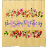 Waterverf Blooming Spring Flowers Yellow Douchegordijn (Voorkant)