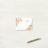 Waterverf Blooms | Roze en goudvlies op wit Post-it® Notes (Op bureau)