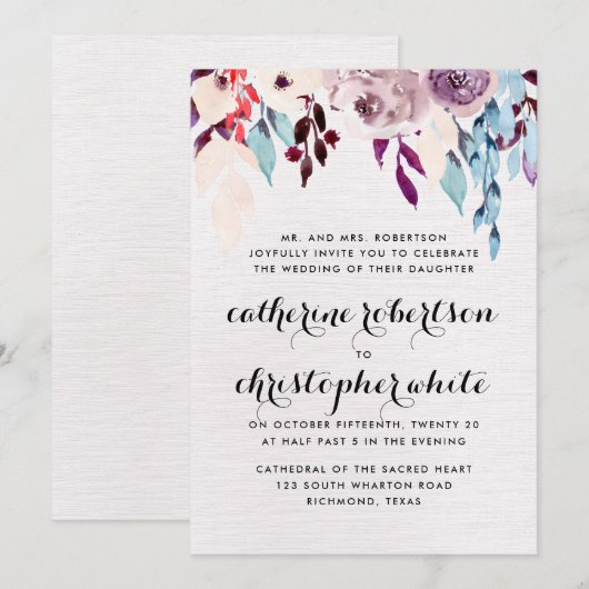 Waterverf Blooms Weddenschap Kaart (Voorkant / Achterkant)