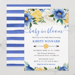 Waterverf Blue and Yellow Flowers Baby shower Kaart