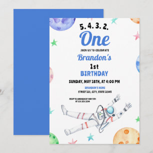 Waterverf Blue Astronaut Baby 1e verjaardag Kaart