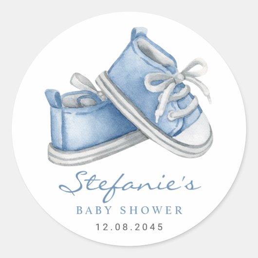 Waterverf Blue Baby Booties Baby shower Ronde Sticker (Voorkant)