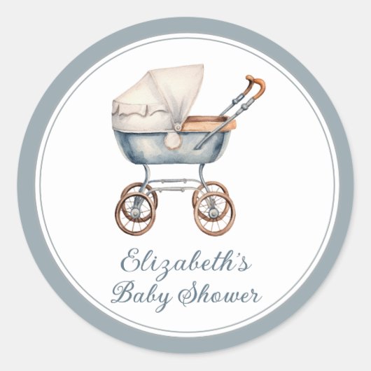  Waterverf Blue Baby Carriage gepersonaliseerd Ronde Sticker (Voorkant)