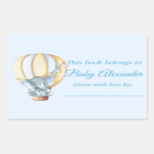 Waterverf Blue Baby Elephant Bookplate Labels