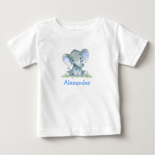 Waterverf Blue Baby Elephant on Greenery