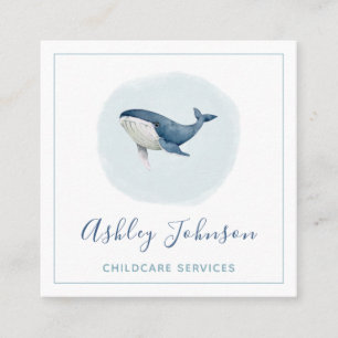 Waterverf Blue Baby Whale Babysitter Childcare Vierkante Visitekaartje