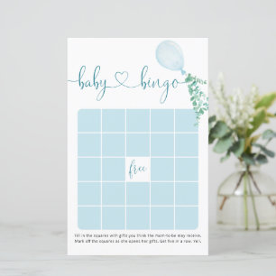 Waterverf Blue Balloon Baby shower Bingo Game