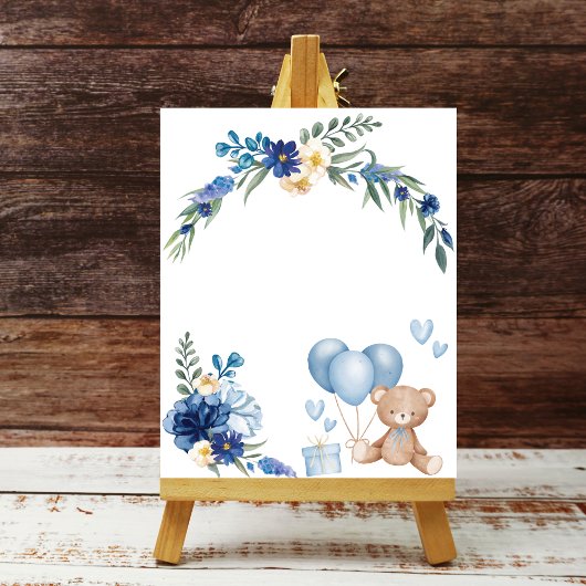 Waterverf Blue Balloon Teddy Bear Poster