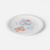 Waterverf Blue Balloons Teddy Bear Baby shower Papieren Bordje (Gekanteld)