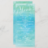 Waterverf Blue Beach Elegant Wedding Menu Card (Voorkant / Achterkant)