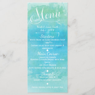 Waterverf Blue Beach Elegant Wedding Menu Card