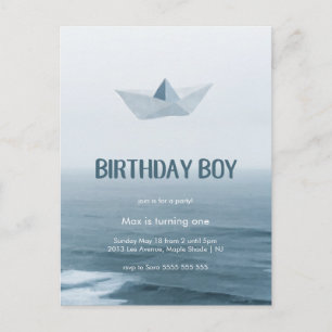 Waterverf Blue Boat Boy Birthday Party Uitnodiging