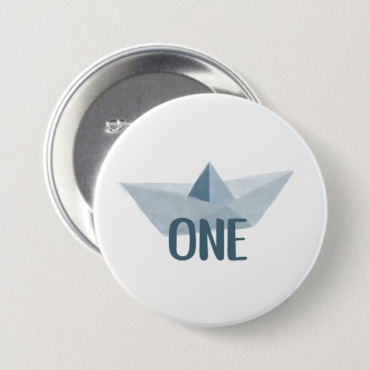 Waterverf Blue Boat First Birthday Party Button (Voorkant /achterkant)