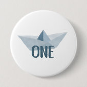 Waterverf Blue Boat First Birthday Party Button (Voorkant)