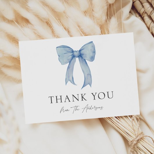 Waterverf Blue Bow Baby Boy Shower Dank u Bedankkaart