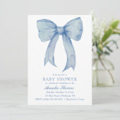 Waterverf Blue Bow Boy Baby shower Kaart (Staand voorkant)
