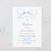 Waterverf Blue Bow doop uitnodiging (Voorkant / Achterkant)