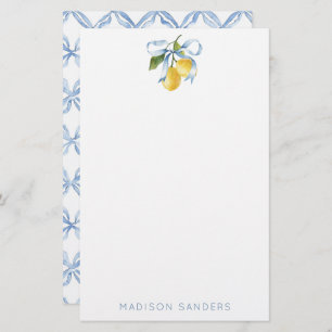 Waterverf Blue Bow Lemons gepersonaliseerd Briefpapier