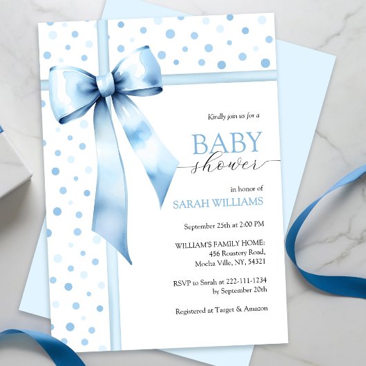 Waterverf Blue Boy Bow Baby shower Kaart