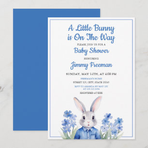 Waterverf Blue Bunny Boy Floral Baby shower Kaart