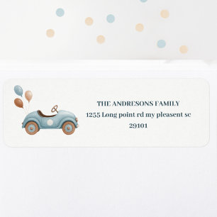 Waterverf Blue Car Kids Verjaardag Etiket