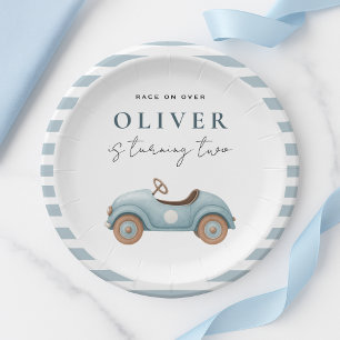 Waterverf Blue Car Verjaardag Custom Boys Party Papieren Bordje