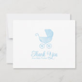 Waterverf Blue Carriage Boy Baby shower Dank u Bedankkaart (Voorkant)