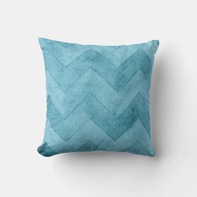 Waterverf Blue Chevron Kussen (Voorkant)