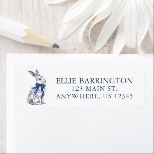 Waterverf Blue Chinoiserie Bunny Rabbit Adres Etiket
