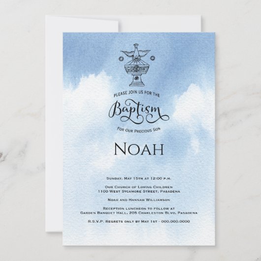 Waterverf Blue Christening Baptism Uitnodiging (Voorkant)