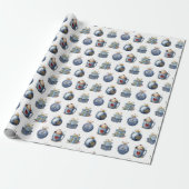 Waterverf Blue Christmas Cadeaupapier (Uitgerold)