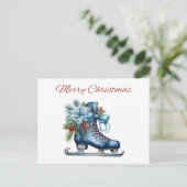 Waterverf Blue Christmas Ice Schaats met lint Feestdagenkaart (Staand voorkant)