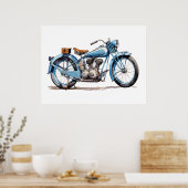 Waterverf Blue Classic Motorcycle Poster (Keuken)