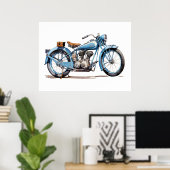 Waterverf Blue Classic Motorcycle Poster (Thuiskantoor)