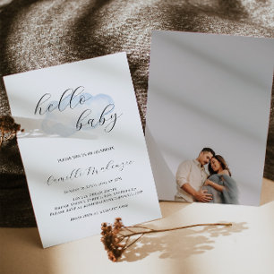 Waterverf Blue Cloud Baby shower Fotouitnodiging Kaart