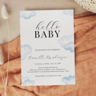 Waterverf Blue Cloud Baby shower-uitnodiging Kaart