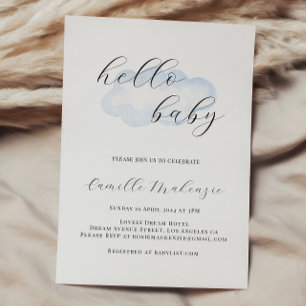Waterverf Blue Cloud Baby shower-uitnodiging Kaart