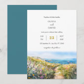 Waterverf Blue Coastal Meadow Art Beach Wedding Kaart (Voorkant / Achterkant)