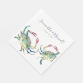 Waterverf Blue Crab Beach Wedding Personalized Na Servet (Hoek)
