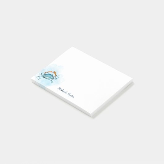 Waterverf Blue Crab Ocean gepersonaliseerd Post-it® Notes (Schuin)
