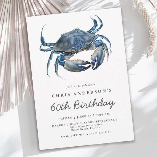 Waterverf Blue Crab Seafood 60th Birthday Kaart