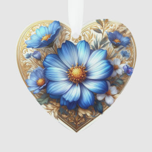 Waterverf Blue Daisy Ornament