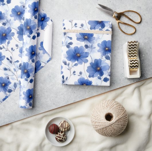 Waterverf Blue Daisy Pattern Cadeaupapier (Crafts)