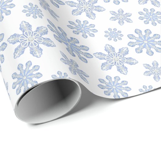 Waterverf Blue Designer Snowflake Cadeaupapier (Rol Hoek)