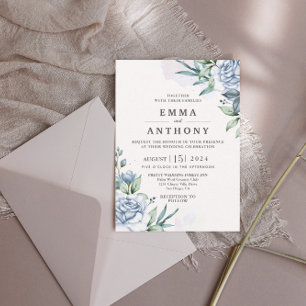 Waterverf Blue Elegant Floral Wedding Invitation Bedankkaart