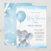 Waterverf Blue Elephant Boy Baby shower Kaart (Voorkant / Achterkant)